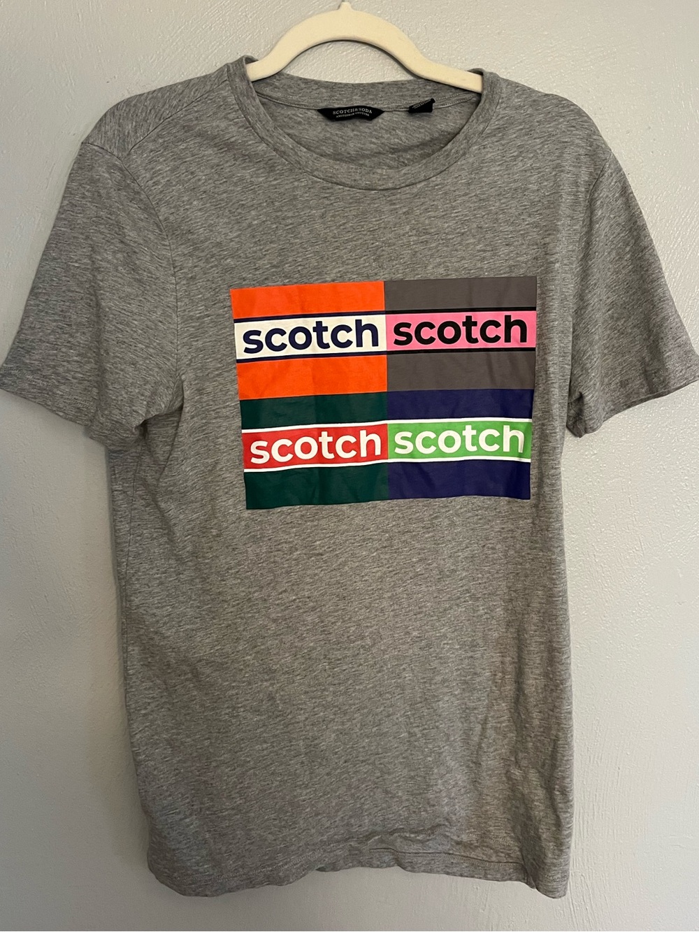 Scotch & Soda Grey Tee with Multicolor Logo Blocks